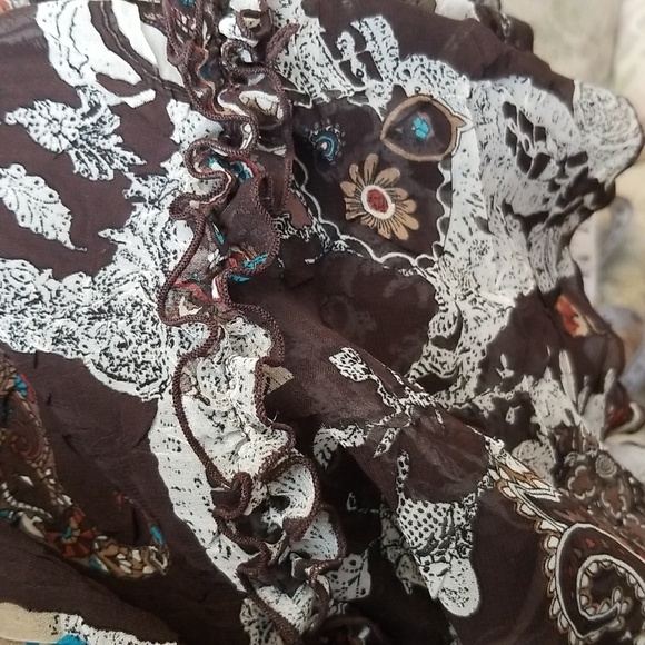 Y2K brown paisley floral ruffle hem maxi skirt - Picture 7 of 8